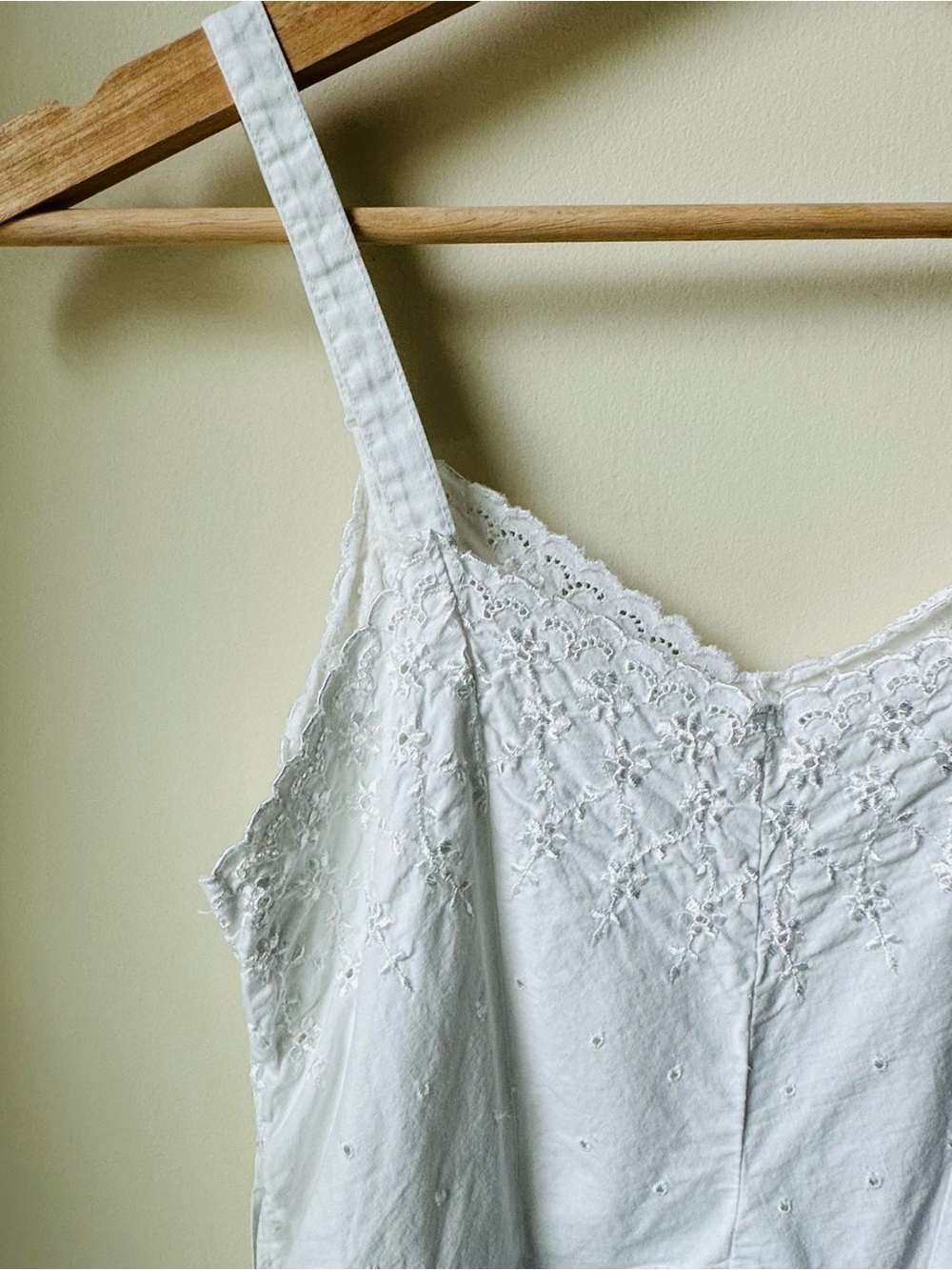 Vintage White Embroidered Eyelet Cotton Midi Slip Dress XS Small - Picture 8 of 8